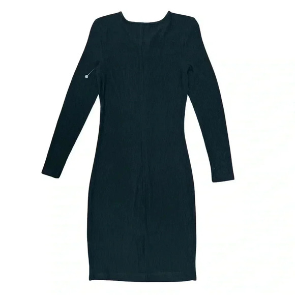Walter Baker Dress Size Large Black Twist Front Ribbed Knit Bodycon Midi NWOT - Picture 2 of 15